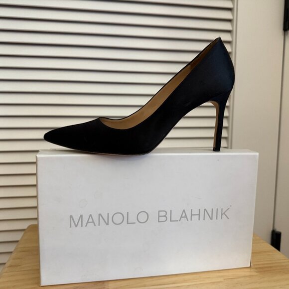Manolo Blahnik BB 90 Black Satin Size 9 With Box - Picture 1 of 5